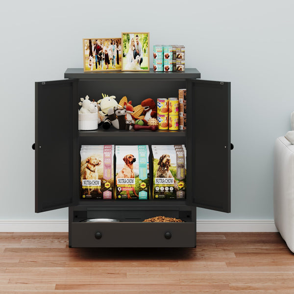 Metal Dog Feeding Station with Storage Cabinet and Elevated Bowls