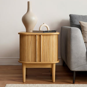 Fluted Nightstand with Sliding Doors, Set of 2