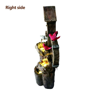 Decorative Garden Birdhouse with Solar LED Lights & Water Wheel