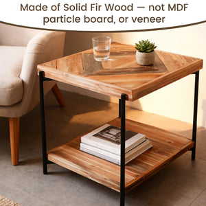 Solid Wood End Table with Metal Frame – 2-Tier Storage Shelf