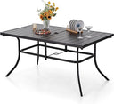 Outdoor Rectangular Dining Table with Metal Frame & Umbrella Hole