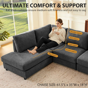 100" L-Shaped Chenille Sectional Sofa with Reversible Chaise