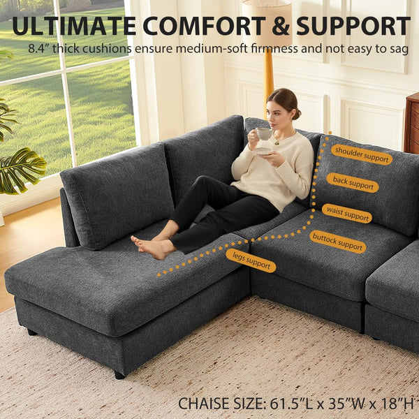 100" L-Shaped Chenille Sectional Sofa with Reversible Chaise