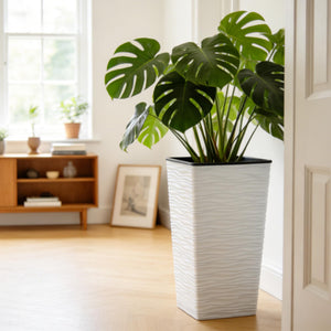 22-Inch Tall Square Tapered Plastic Planter with Inner Pot, 2-Pack