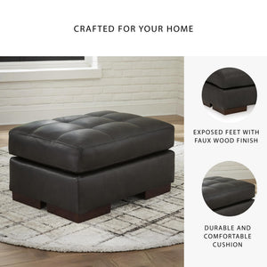 Leather Tufted Rectangular Ottoman, Dark Brown