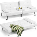 Convertible Futon Sofa Bed with Adjustable Backrest & Cup Holders