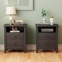 Farmhouse Nightstand Set of 2 with 2 Drawers and Open Shelf