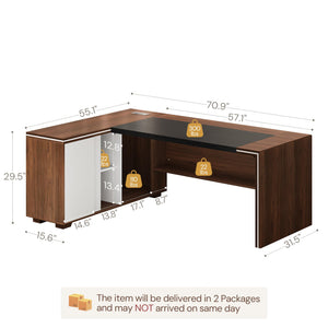 L-Shaped Executive Desk with Cabinet Storage, Bookshelf & CPU Stand