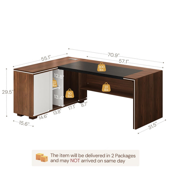 L-Shaped Executive Desk with Cabinet Storage, Bookshelf & CPU Stand