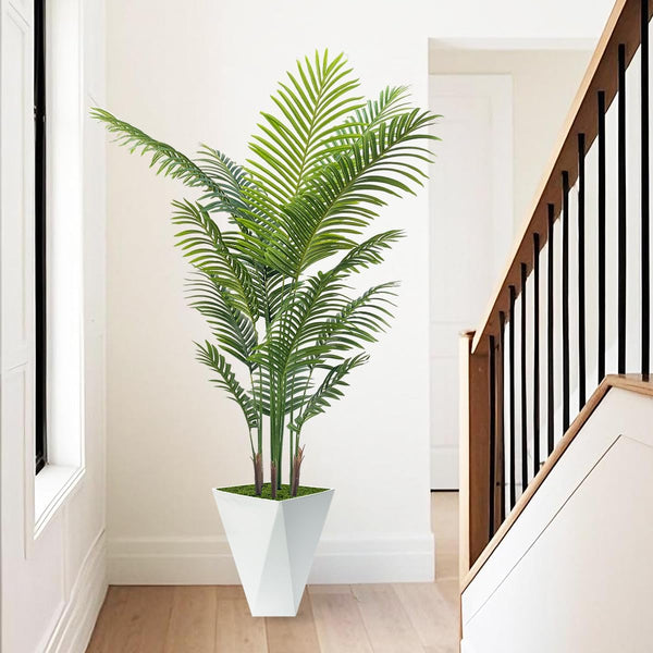 Artificial Palm Tree 6FT with White Planter – Indoor Faux Tropical Plant