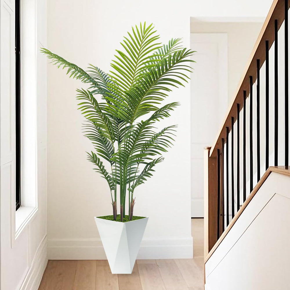 Artificial Palm Tree 6FT with White Planter – Indoor Faux Tropical Plant
