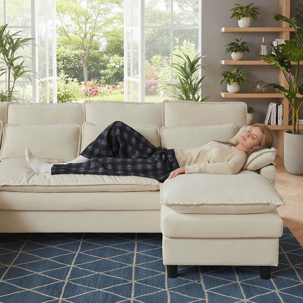 U-Shaped Sectional Cloud Couch with Storage Ottoman