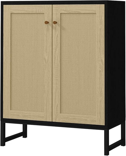 Rattan 2-Door Storage Cabinet with Shelves