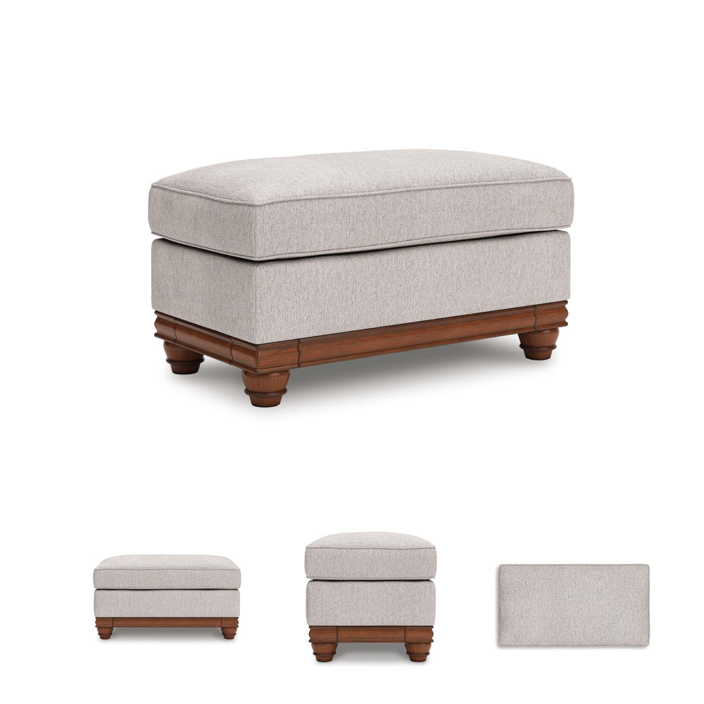 Farmhouse Upholstered Ottoman with Turned Legs