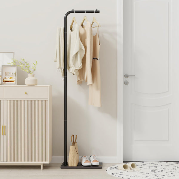 L-Shaped Metal Coat Rack with Rock Base