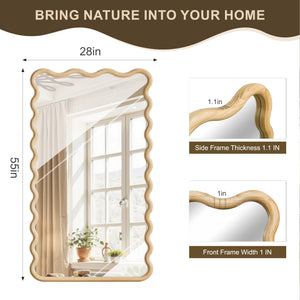 Boho Wavy Wood Floor Mirror