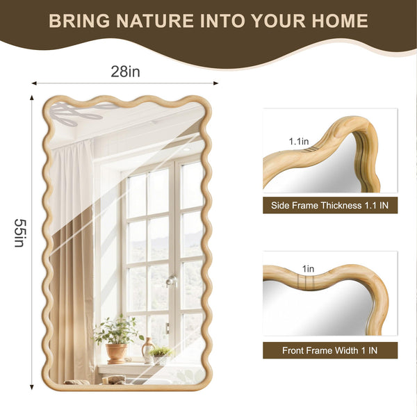 Boho Wavy Wood Floor Mirror