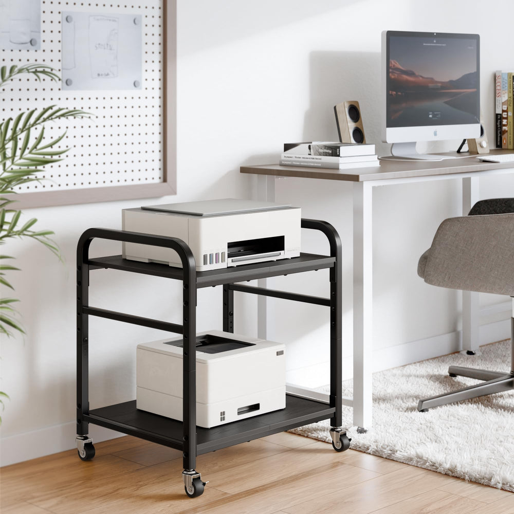 2-Tier Rolling Printer Stand with Lockable Wheels & Adjustable Shelf