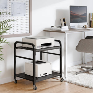 2-Tier Rolling Printer Stand with Lockable Wheels & Adjustable Shelf