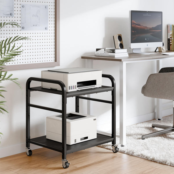 2-Tier Rolling Printer Stand with Lockable Wheels & Adjustable Shelf