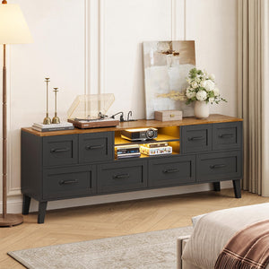 63" TV Console with LED Lighting & 8-Drawer Storage