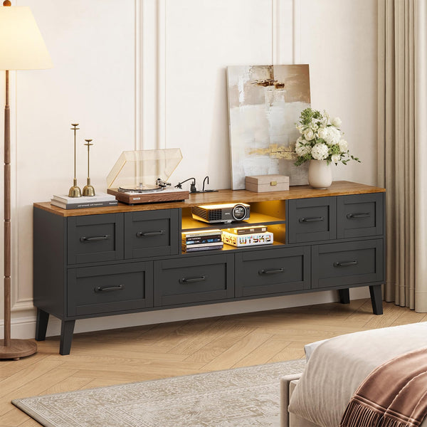 63" TV Console with LED Lighting & 8-Drawer Storage