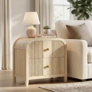 2-Drawer Nightstand with Wave-Fluted Front & Curved Top