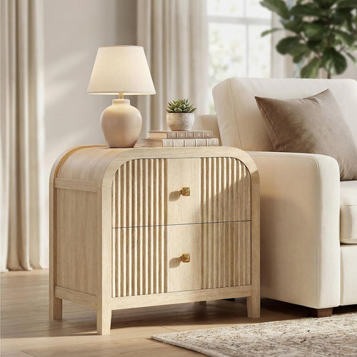2-Drawer Nightstand with Wave-Fluted Front & Curved Top