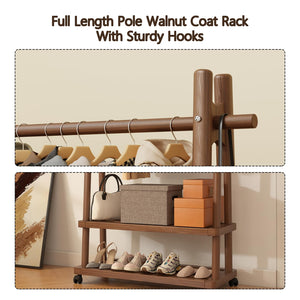 Freestanding Wooden Clothing Rack with Wheels