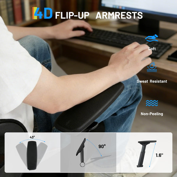 High Back Ergonomic Mesh Office Chair – 400 lbs, 4D Flip-Up Arms, Adjustable Lumbar & Headrest