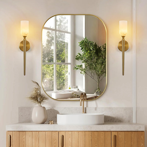 Alabaster Wall Sconce with Gold Bracket