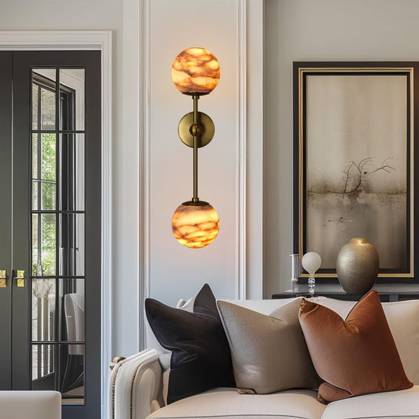 Alabaster Globe Wall Sconce with Brass Base