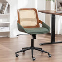 Rattan Back Office Chair with Faux Leather & Caster Wheels