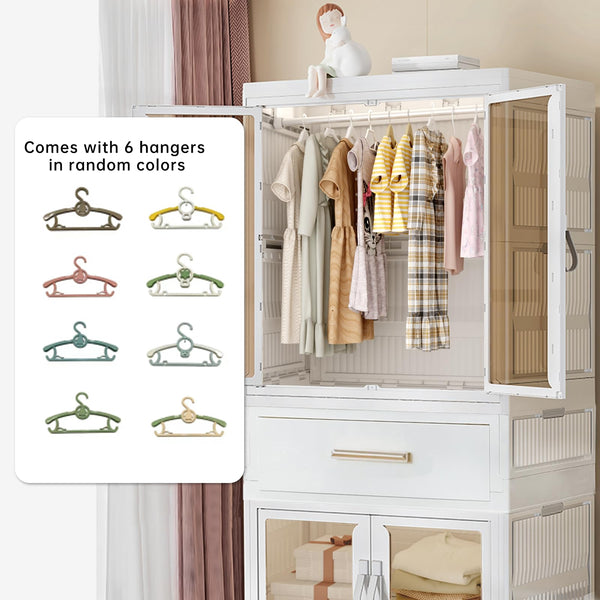 Kids Portable Wardrobe Closet with Drawers & Doors
