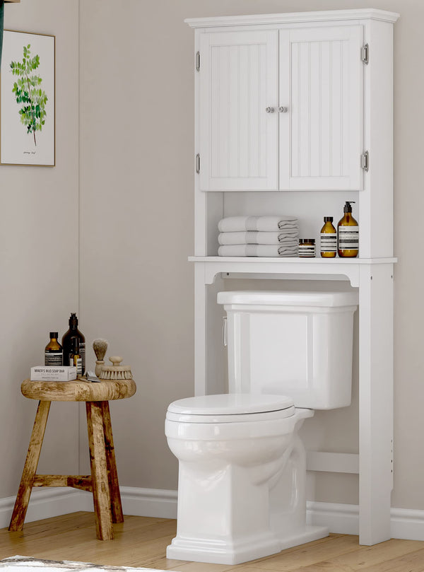 Over The Toilet Storage Cabinet with Adjustable Shelves and Double Doors