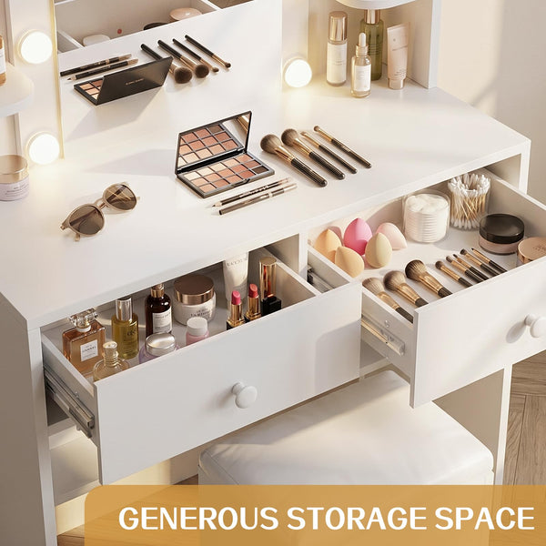 Vanity Desk with LED Mirror & Charging Station