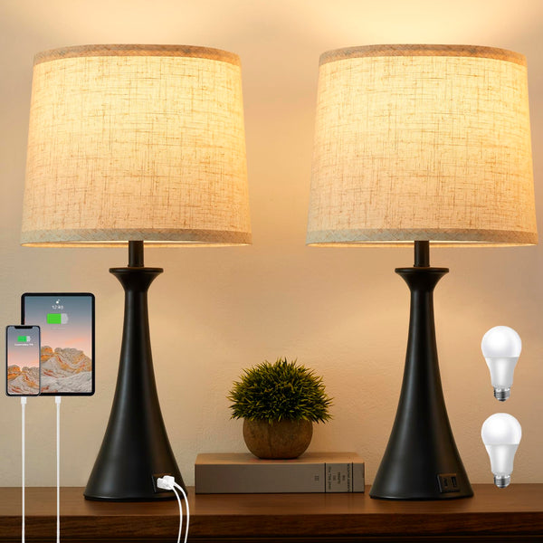 Touch Table Lamps Set of 2 – 21", USB C+A Ports, 3-Way Dimmable
