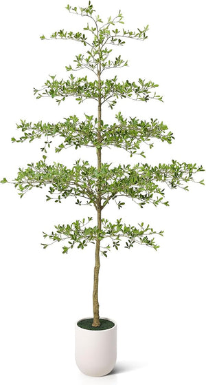 Tall Artificial Black Olive Tree with White Planter