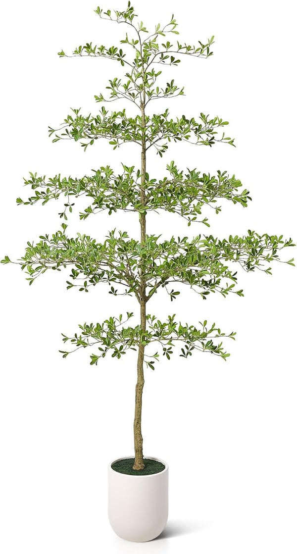 Tall Artificial Black Olive Tree with White Planter
