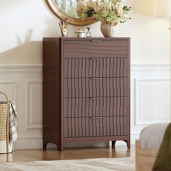 Fluted Dresser with 5 or 6 Drawers – Modern Wood Chest for Bedroom