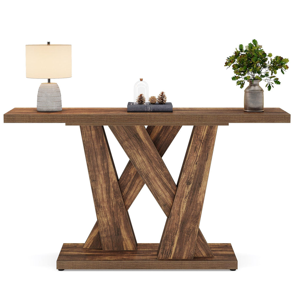 55-Inch Farmhouse Console Table with Geometric Base