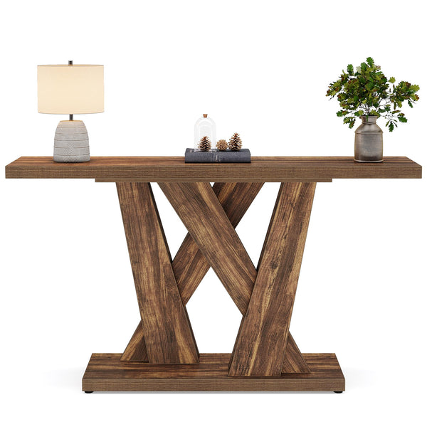 55-Inch Farmhouse Console Table with Geometric Base