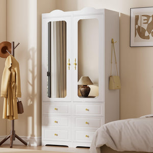 Armoire Wardrobe with Mirror, Drawers & Sensor Light