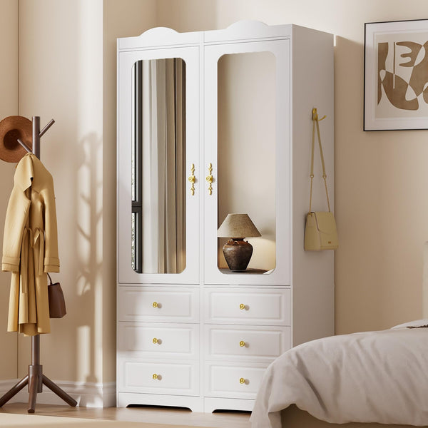 Armoire Wardrobe with Mirror, Drawers & Sensor Light