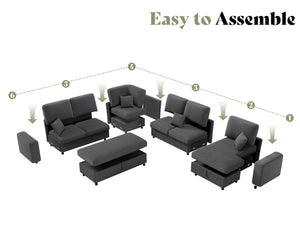129-Inch Sectional Sofa with Storage Ottoman & Sleeper