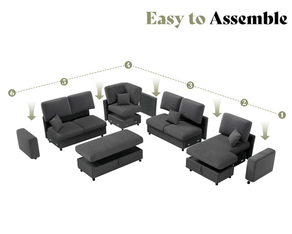 129-Inch Sectional Sofa with Storage Ottoman & Sleeper
