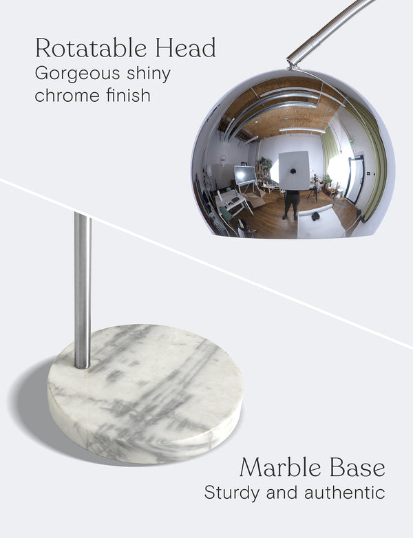 Arc Floor Lamp with Marble Base – Chrome