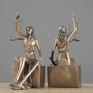 Lady Justice Statue Bookends – Gold Metal & Resin, Set of 2