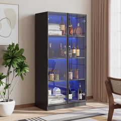 Glass Display Cabinet with LED Lights, Set of 2