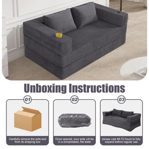 Convertible Futon Sofa Bed with Corduroy Cover & Pillow